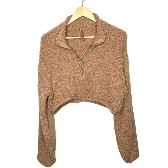 Skims Cozy Knit Teddy Cropped Pullover Camel S/M - Picture 6 of 15